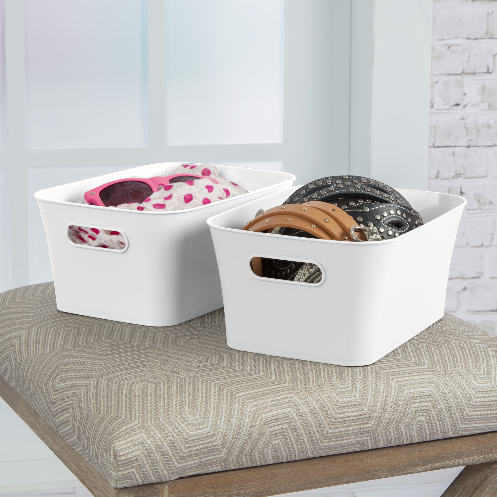 (6 pack) 2-Pack Small Plastic Storage Bins, White！