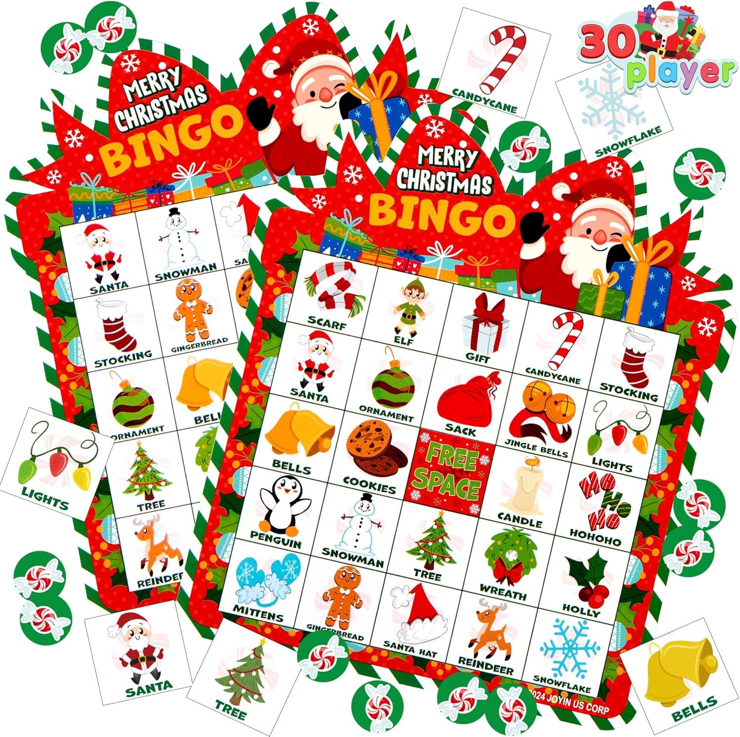 JOYIN 30 Players Christmas Bingo Cards, Xmas Game for Kids Family...