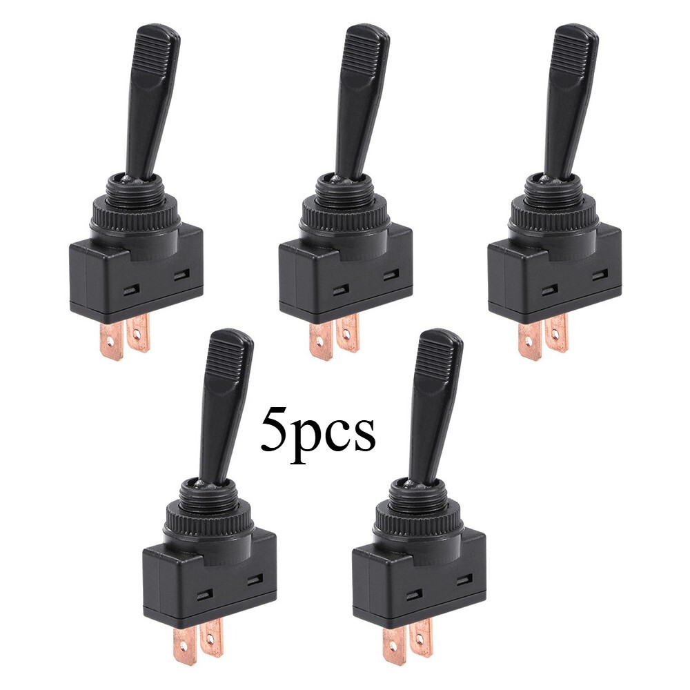 5Pcs SPST Latching Rocker Toggle Switch 20A 12V 2P ON-OFF Flat Rod Black