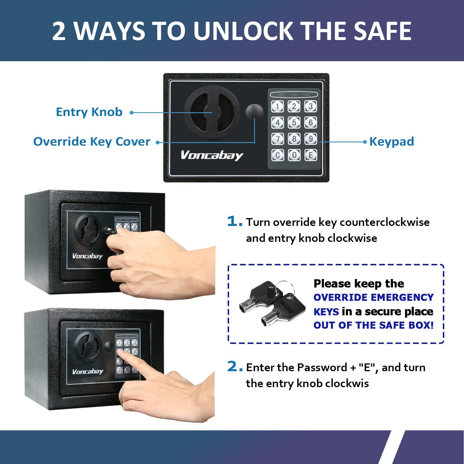 Voncabay Money Safe Box for Home with Sensor Light & Fireproof Security Safe Box