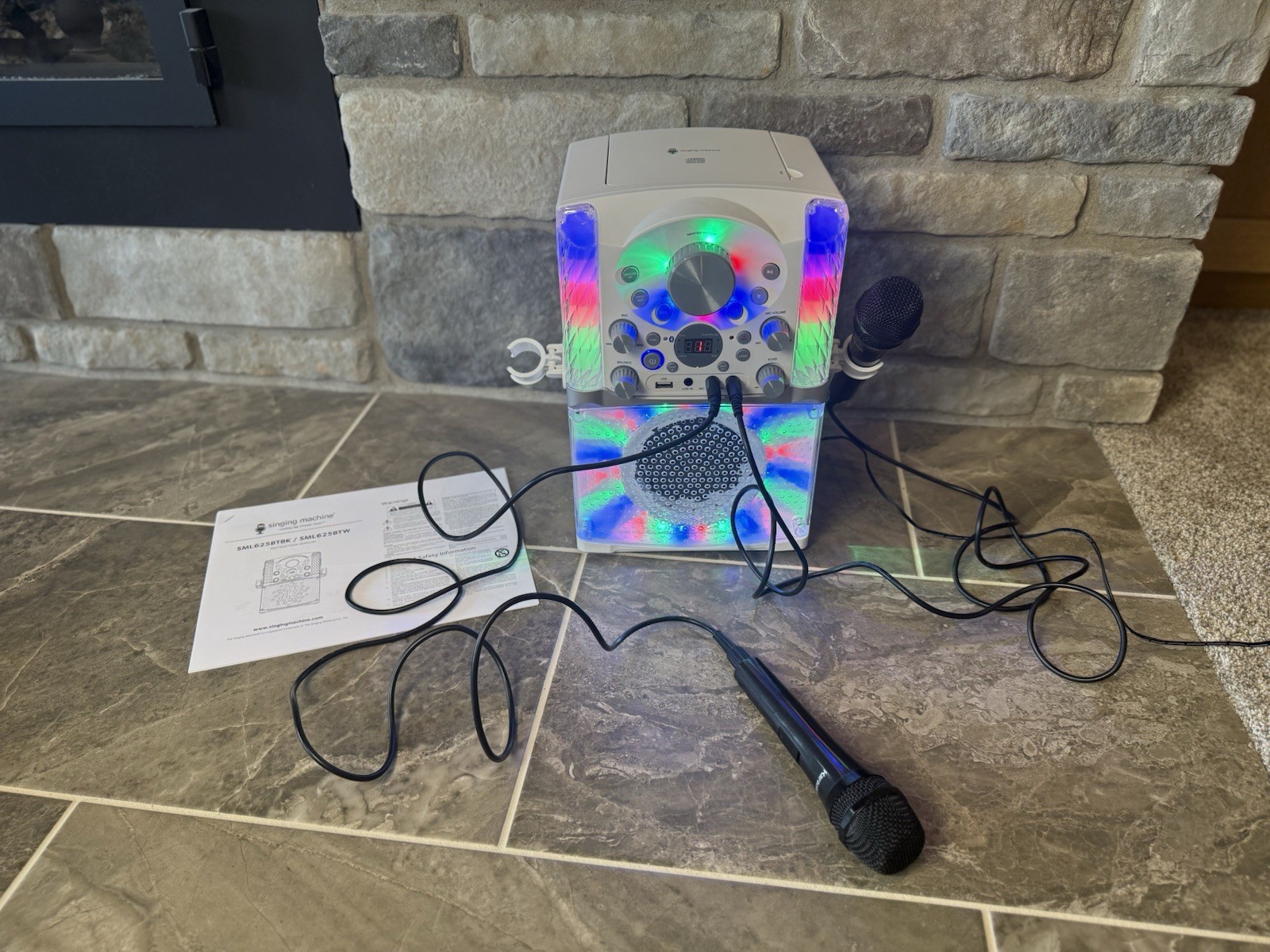 The Singing Machine SML625BTW Karaoke System With Mics White Lights Sing Along