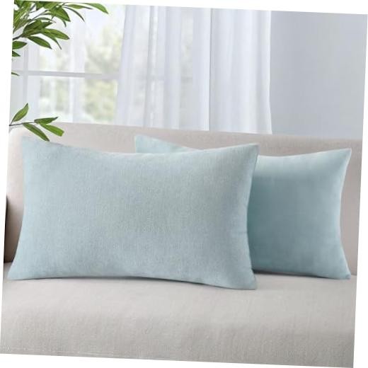 Decorative Chenille Throw Pillow Covers 12x20 20" x 12" (Pack of 2) Light Blue