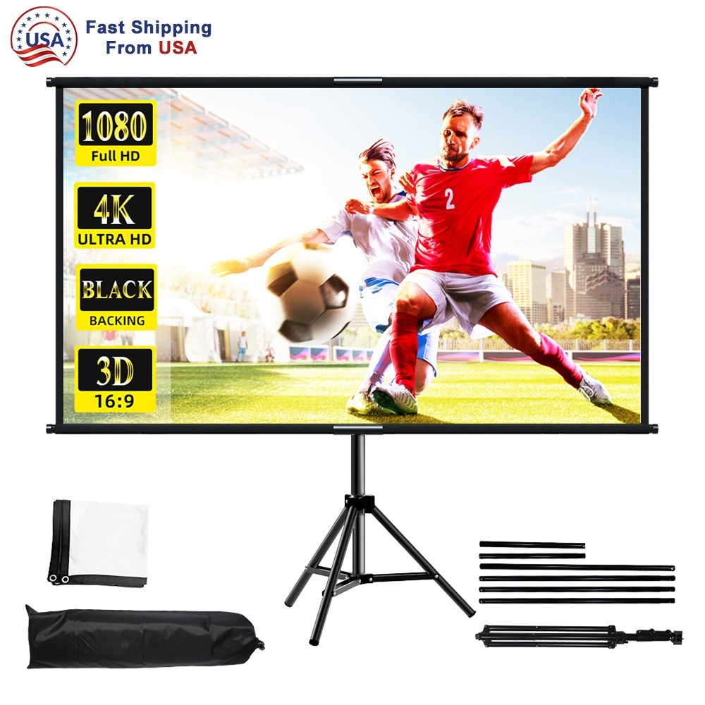 2-in-1iTripod Projector Screen with Stand 84"/100"/120" 4K HD 16:9  Portable Bag