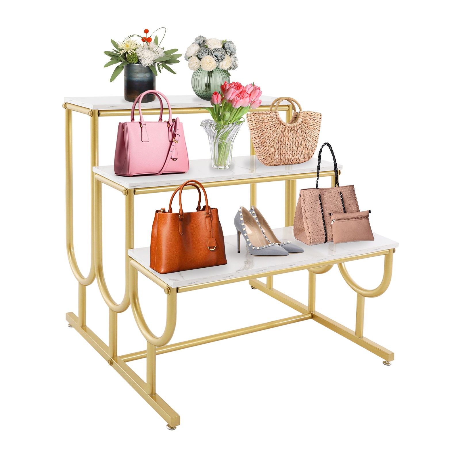 Shoe Display Table, 3 Tier Heavy Duty Display Stands, Standing Display Shelf