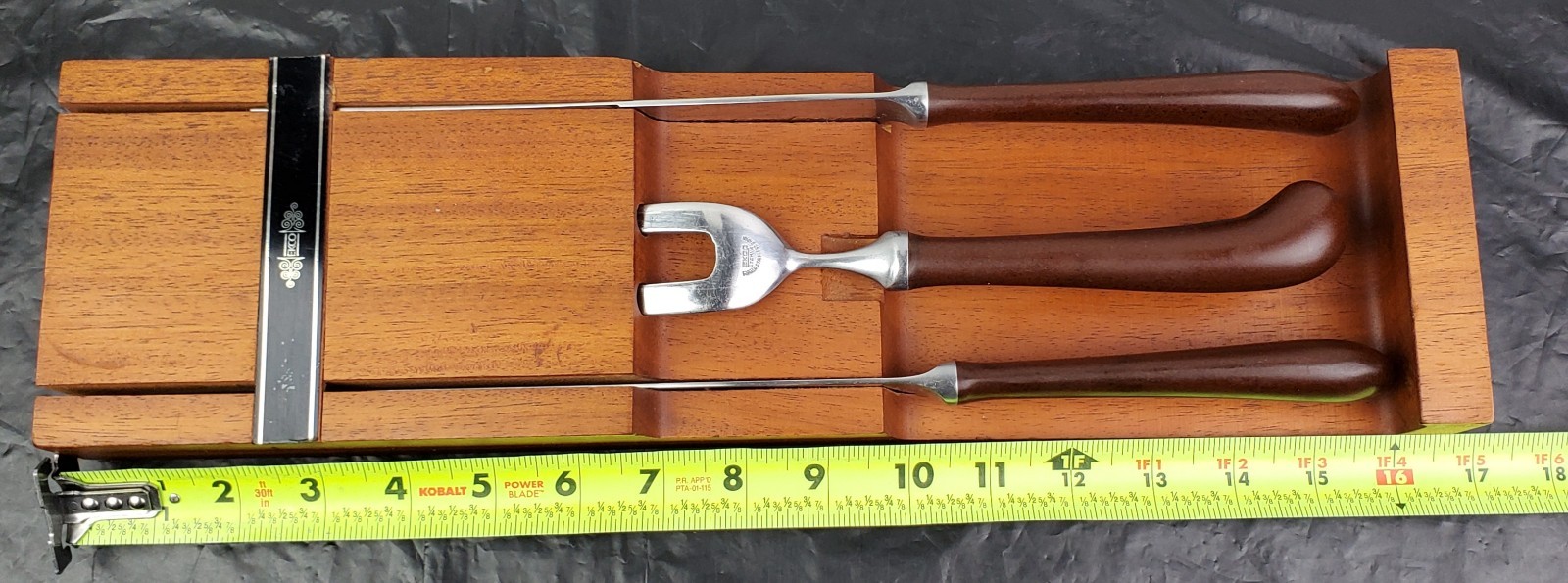 Ekco VTG MCM Eterna Colonial Americana 3pc Carving Set w/ Wood Holder Japan