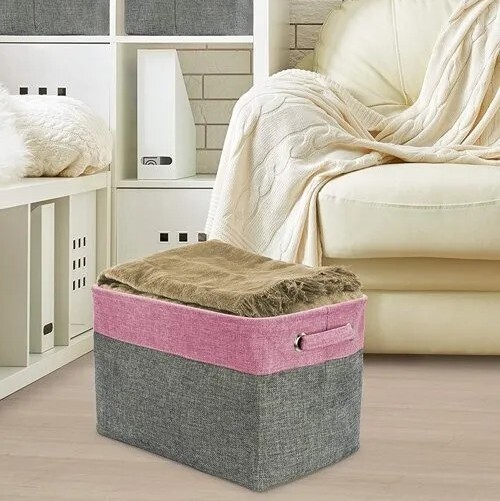 Sorbus ~ Collapsible ~ Storage Basket w/Handles ~ 15 x 10.75 x 9.5 ~ PINK Twill