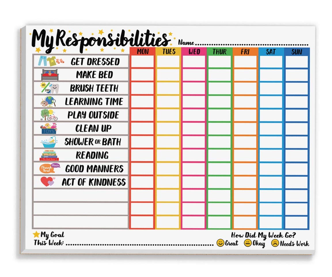 Kids Responsibility Chart Ages 3-6 Weekly Chore Routine Daily Task Checklist