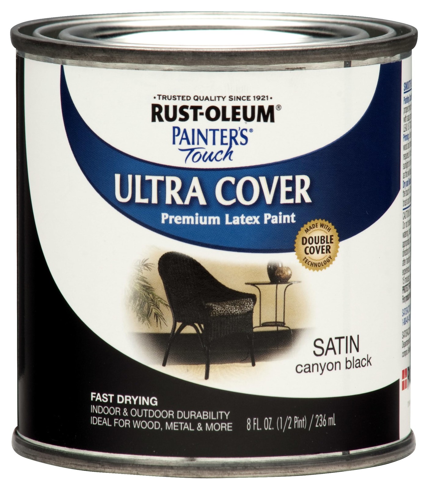 Painter's Touch 8 Oz Black Satin Paint For Metal Wood Masonry Ceramic 25 Sq Ft