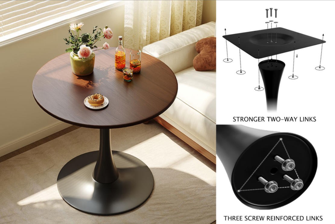 Walnut Round Table, Modern Dining Table, Dining Table, MDF Top and Steel Base