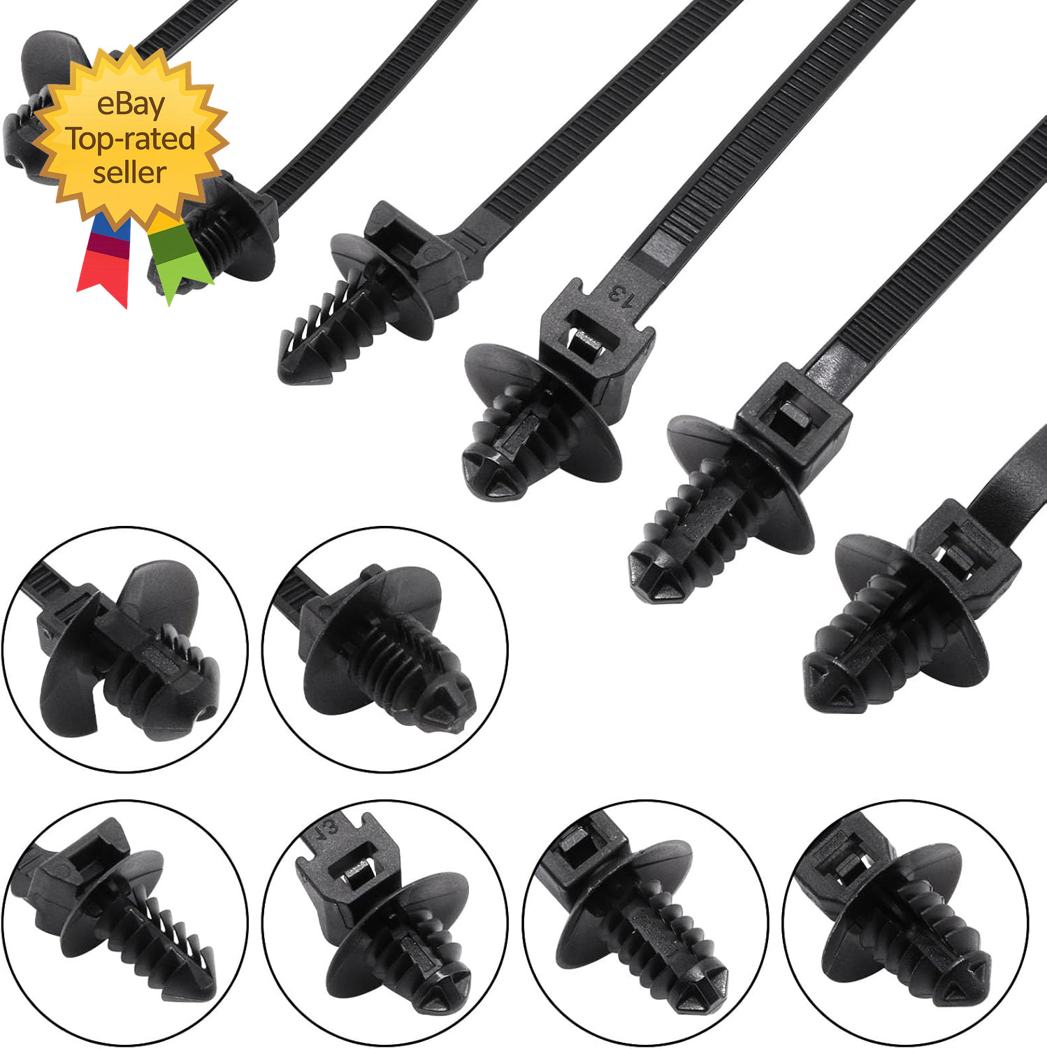 60 PCS Push Mount Zip TiesNylon Car Mount Wire Tie Snap in Cable Zip Ties Black