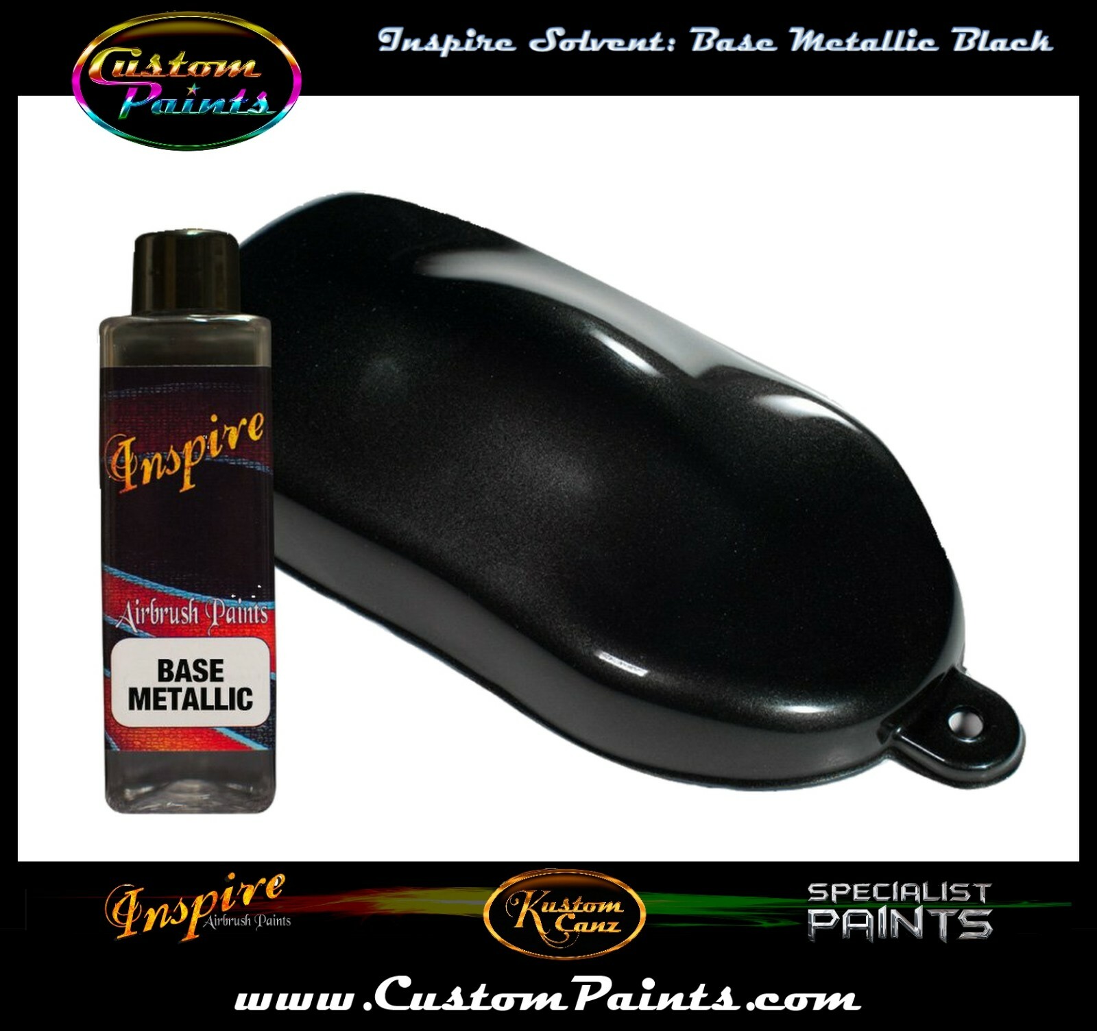 INSPIRE AIRBRUSH BASE METALLIC BLACK 4oz (SOLVENT), CUSTOM PAINT, HOK, ARTIST