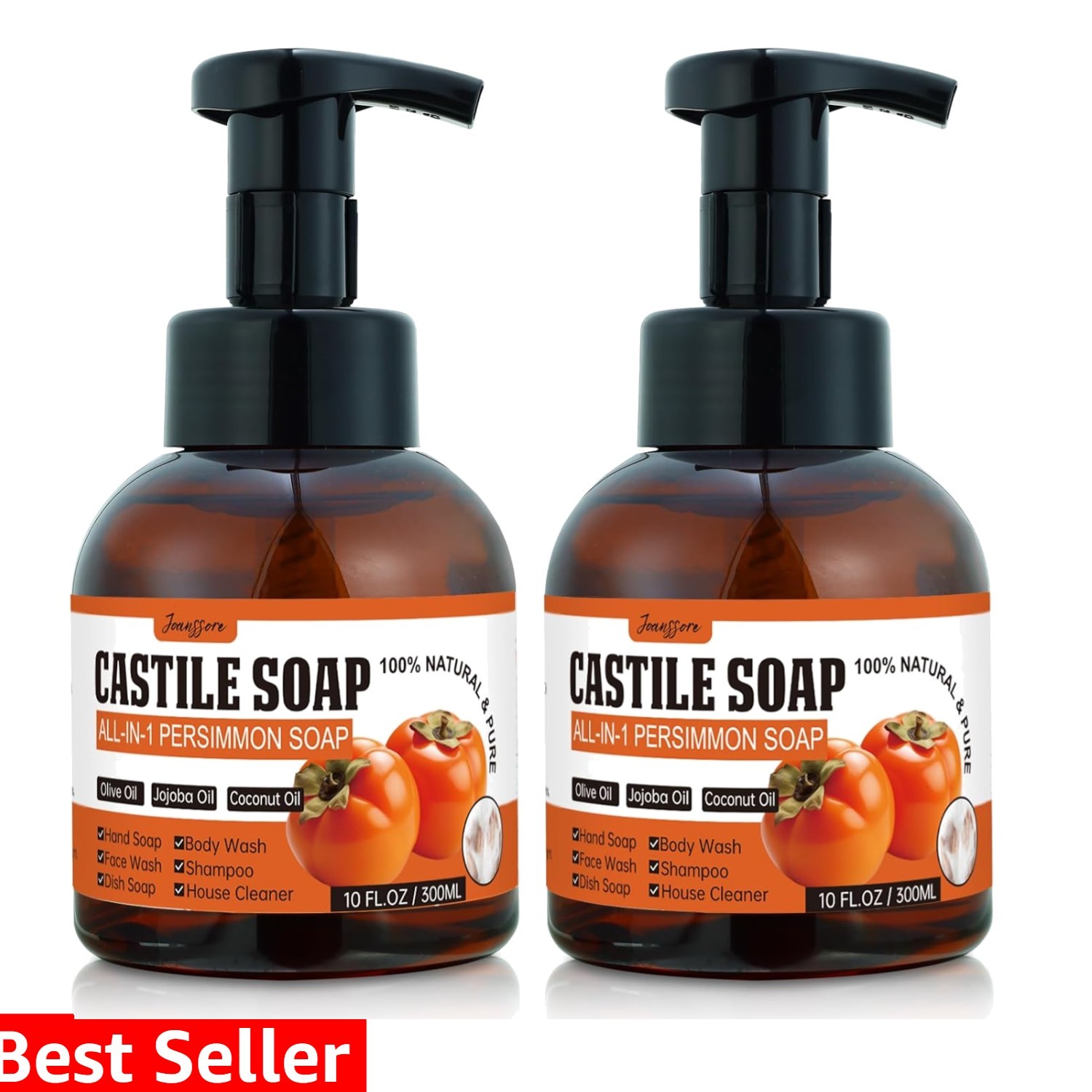 2PCS Pure Castile Soap Liquid Persimmon Soap Made With Organic Oil, Clean & G...