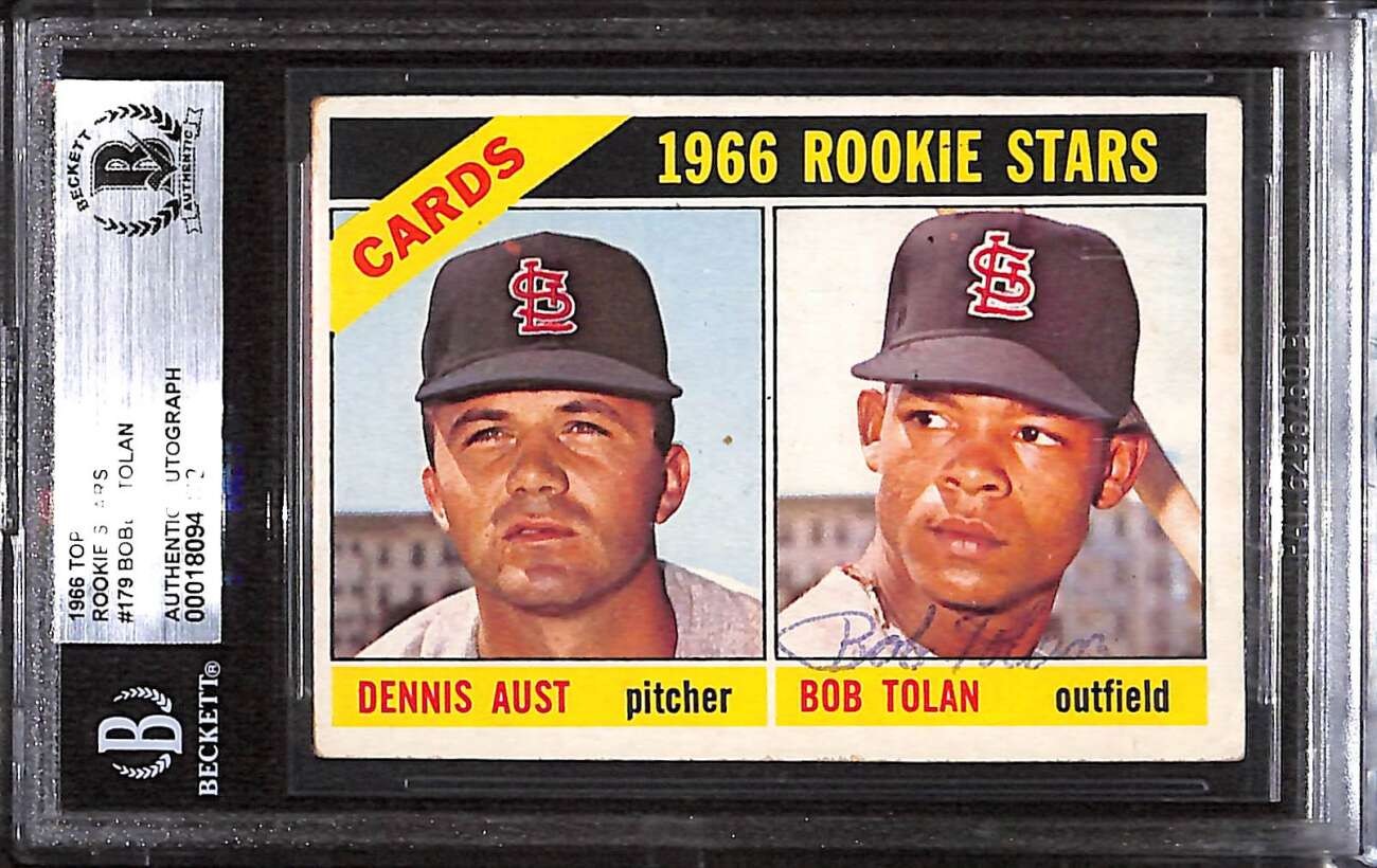 1966 Topps 179 Bobby Tolan/Aust  BGS Auto Autographed Tolan Sig faint BAS C99620