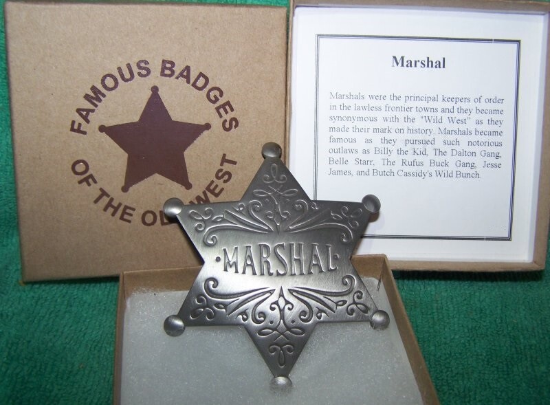 Old Western  REPLICA   Marshal  Star Badge -Boxed
