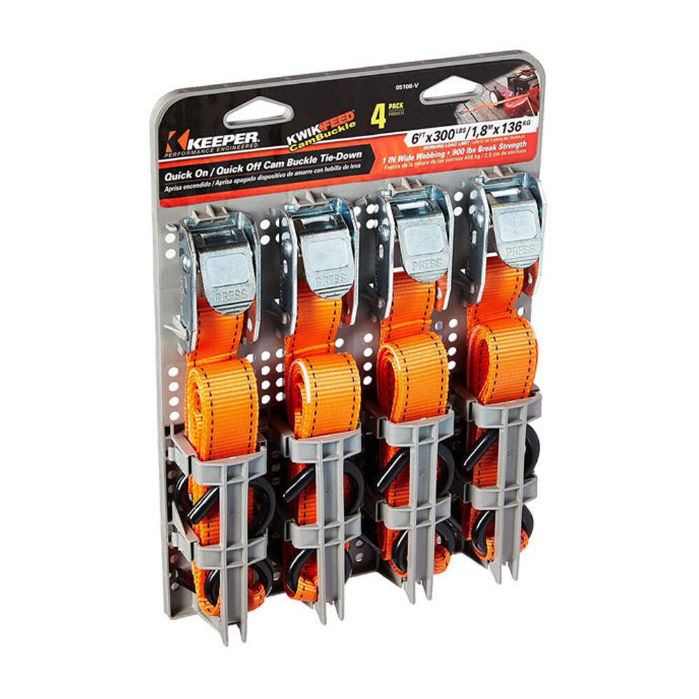 Cam Buckle Tie-Down Straps - 6 Feet Long - 4-Pack (K-05108)