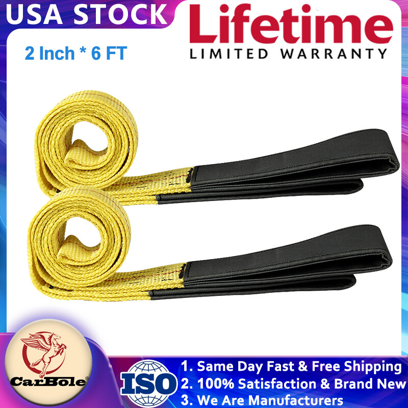 2X 6ft x 2in Lifting Sling Straps with Heavy Duty Flat Loops 10000LBS Tow Straps