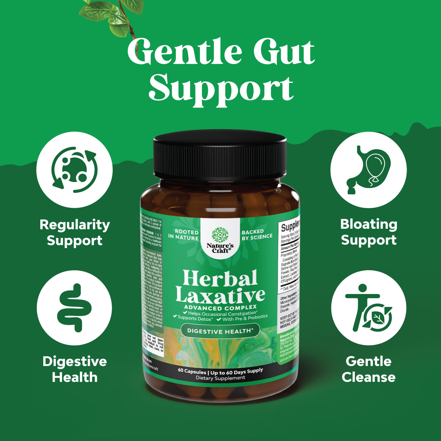 Herbal Laxative Capsules with Probiotics – Colon Cleanse and Digestive Support