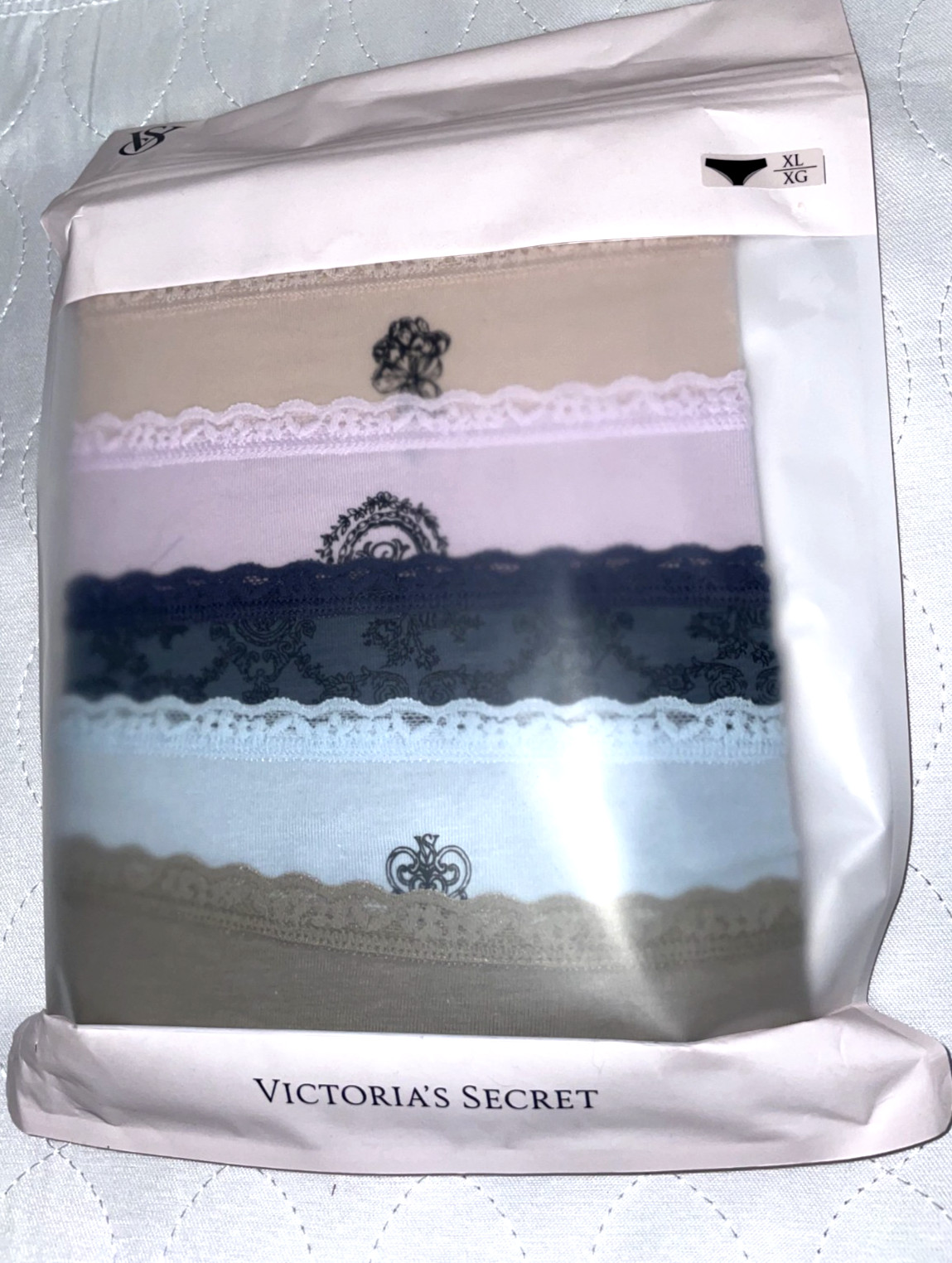 Victoria Secret Womens 5 Pack Cotton Lace Trim Cheeky Panties XL black pink blue