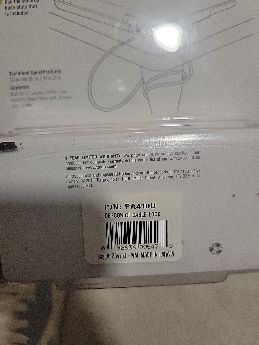 TARGUS DEFCON LAPTOP COMBINATION CABLE LOCK 6.5 FT