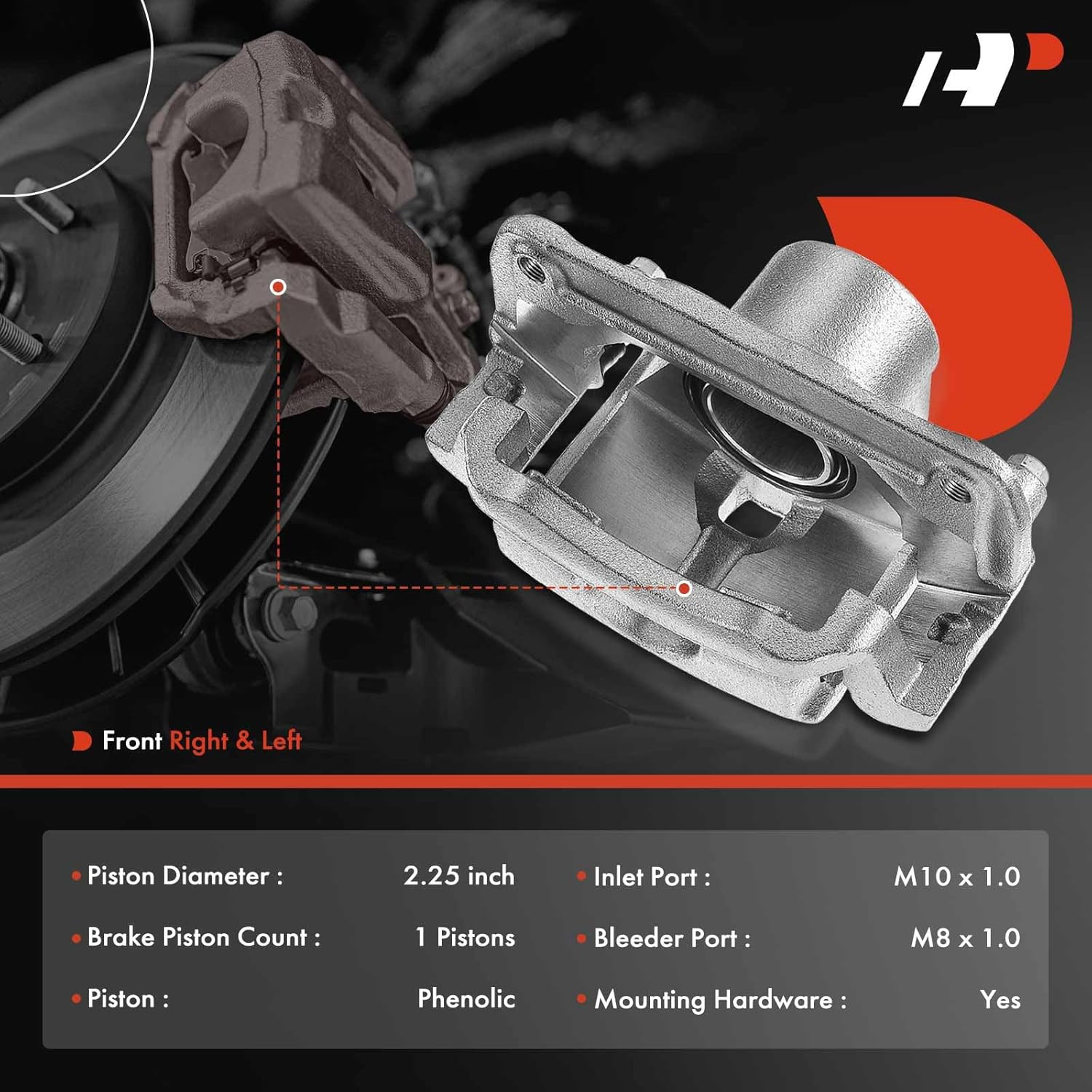 Front Disc Brake Caliper Assembly with Bracket Compatible with Mazda, Lincoln, M