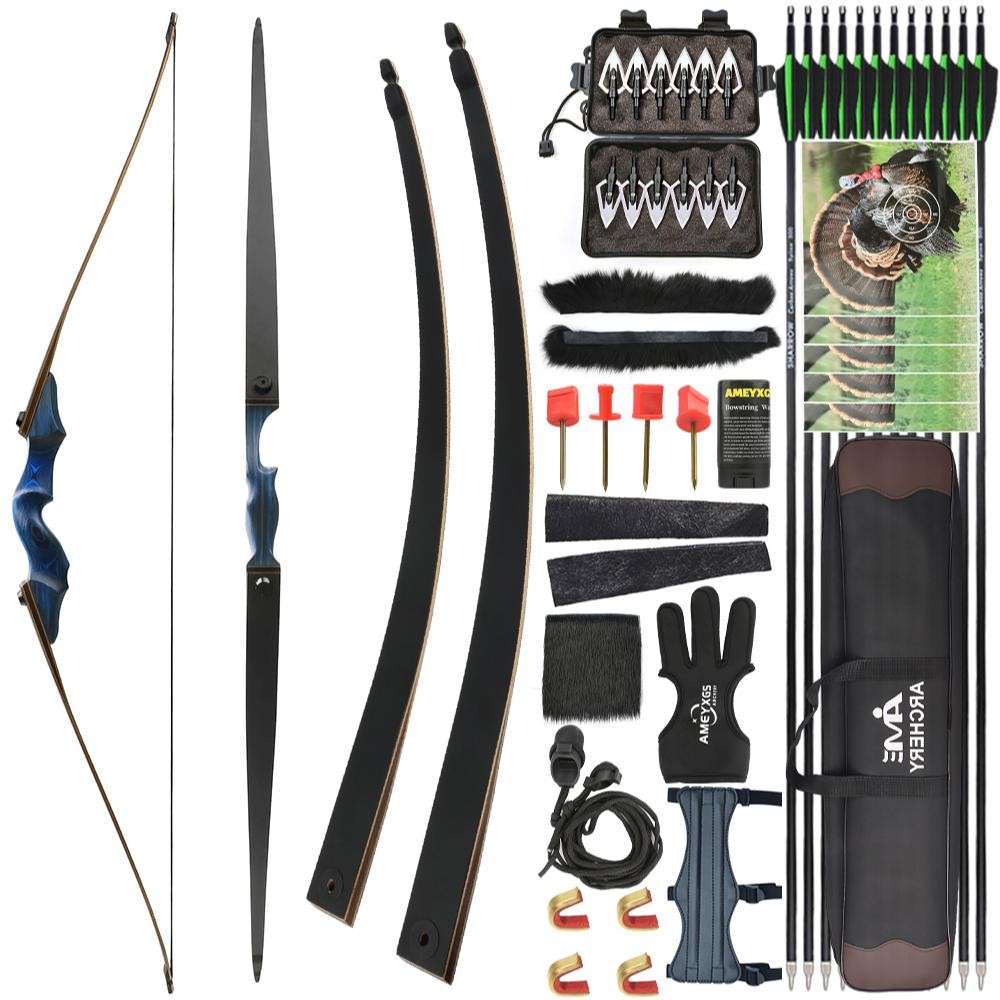 60" Takedown Longbow Archery Wooden Riser 20-60lbs Limbs Bamboo Target Shooting