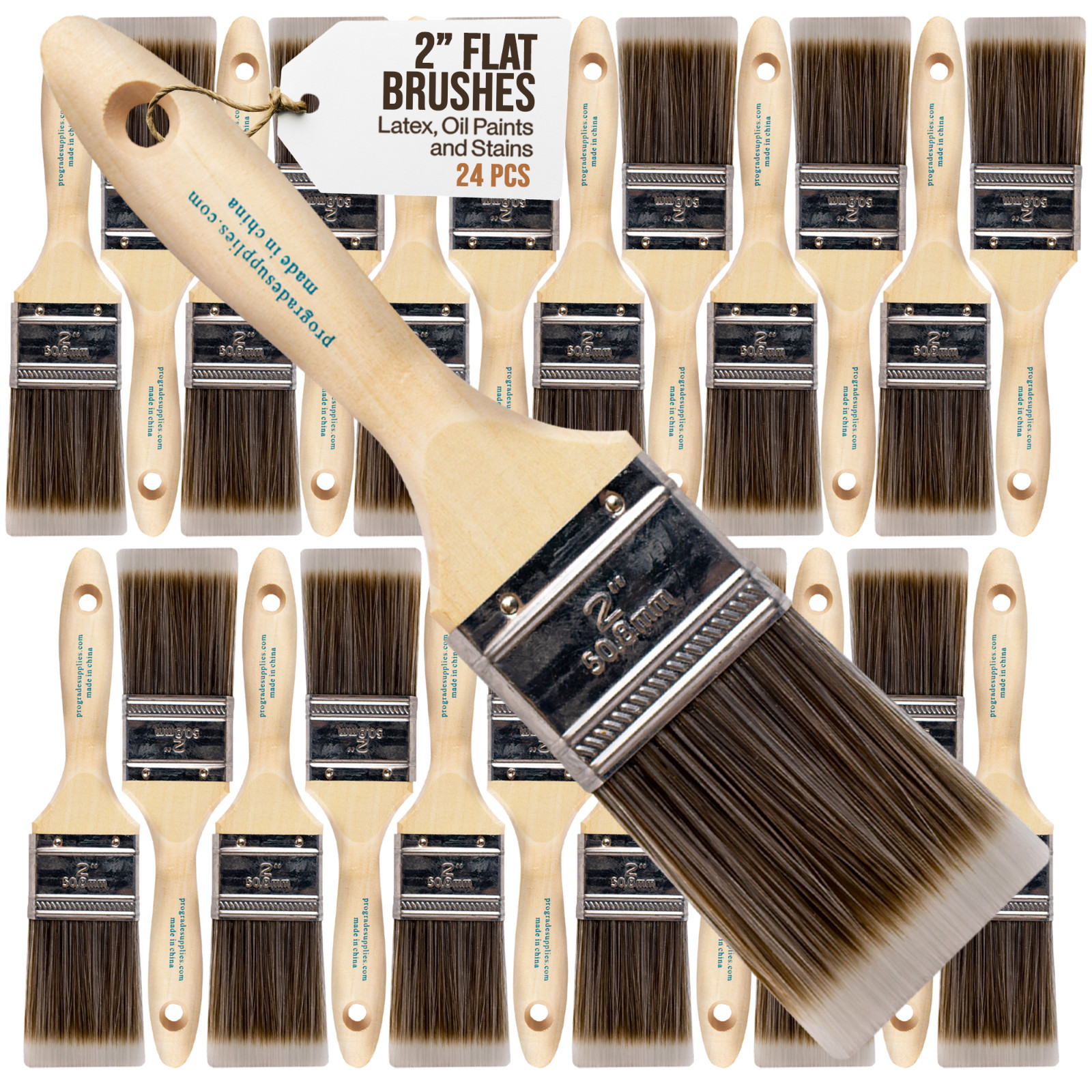 24PK 2" Flat House Wall,Trim Paint Brush Set Home Exterior or Interior Brushes