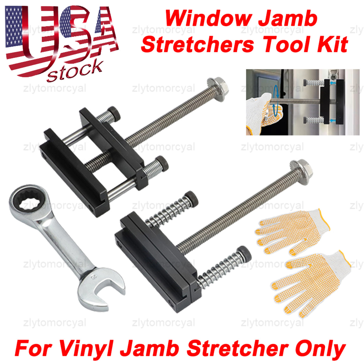 Set of 2 For Vinyl Window Jamb Stretchers Durable Aluminum , w/ Gloves, Wrench
