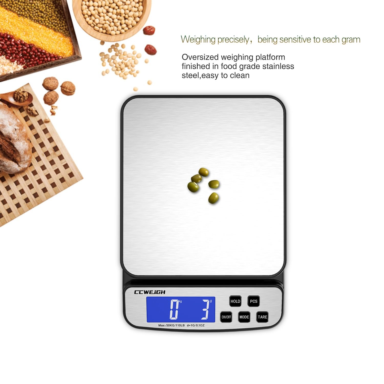 Digital Shipping Scale 110 lbs x 1g with Hold and Counting Function Mail Scal...