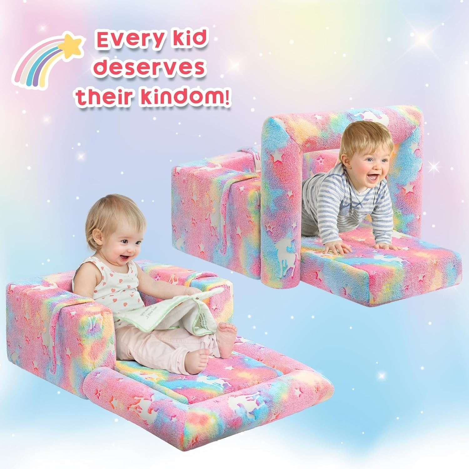 2-In-1 Flip Detachable Bolster Kids Sofa, Toddler Cuddly Reading Couch, Unicorn