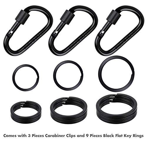Locking Carabiner D Ring Clips with Flat Key Ring 3 Carabiner with 9 Keyrings