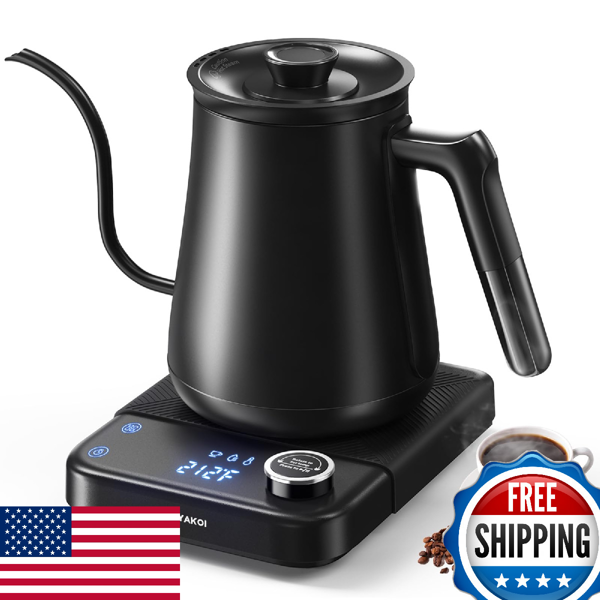 Gooseneck Electric Kettle HIYAKOI ±1℉ Temperature Control Pour Over Kettle Coffe