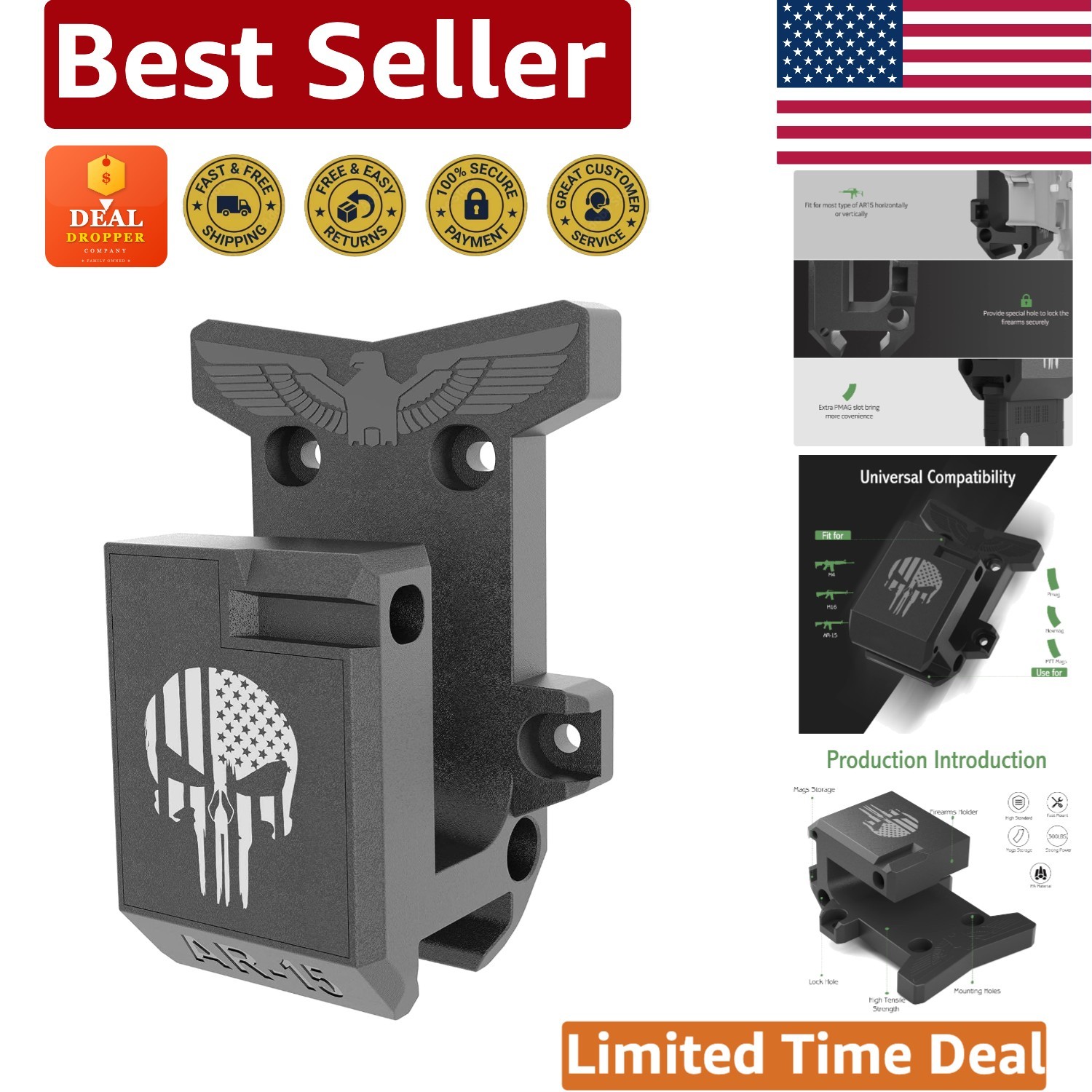 Ambidextrous Gun Wall Mount - Quick Install Firearm Rack With Lifetime