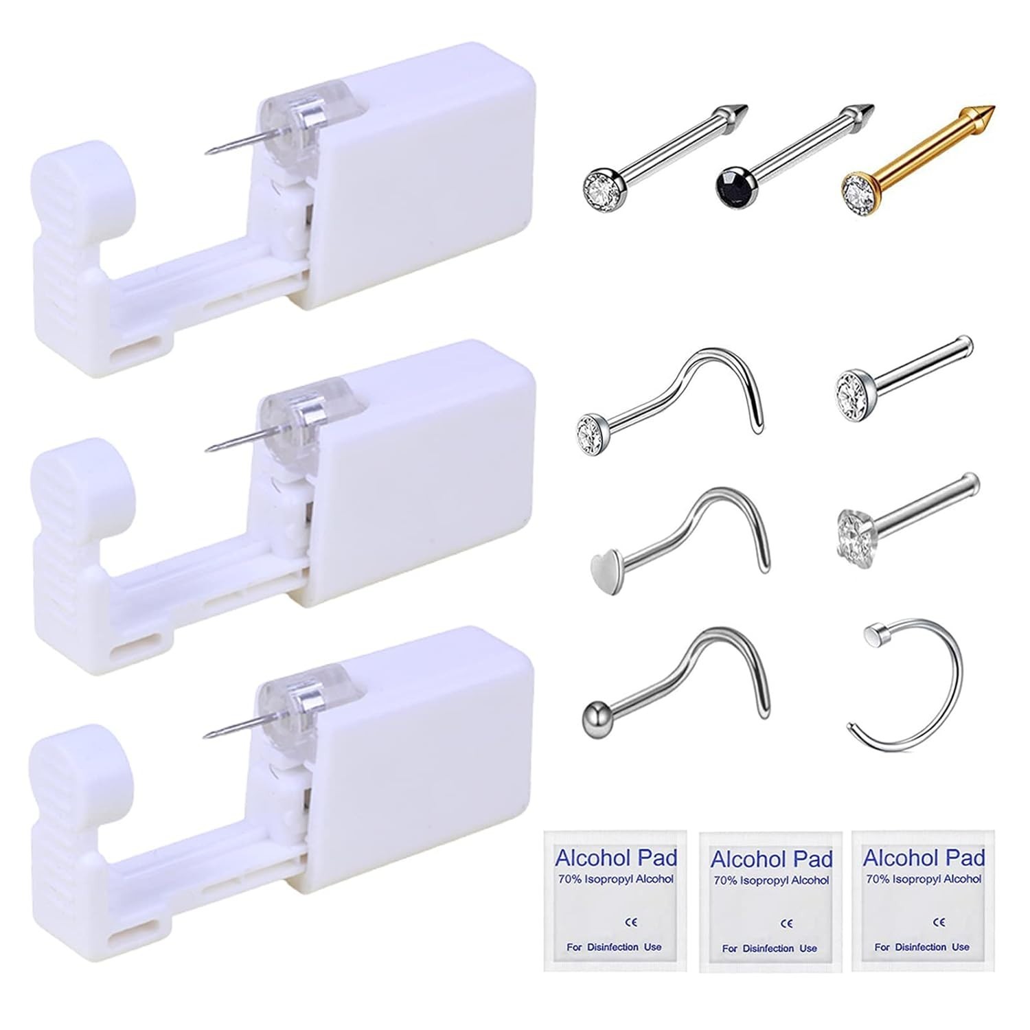 Nose Piercing Kit - 3 Pack Self Piercing Gun, Disposable Safety Kit with Nose...
