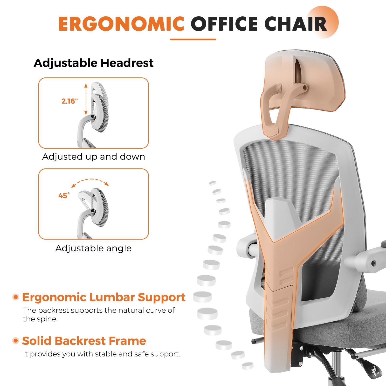 Office Computer Desk Chair with Footrest,Ergonomic High-Back Mesh Rolling Wor...