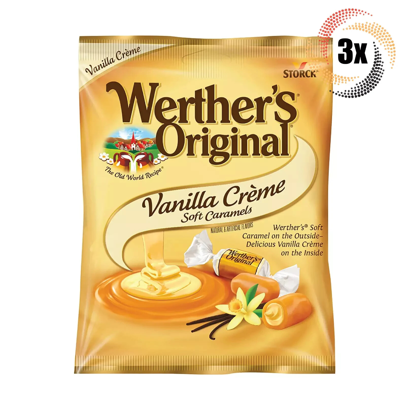 3x Bags Werther's Original Vanilla Creme Soft Caramels - 2.22oz