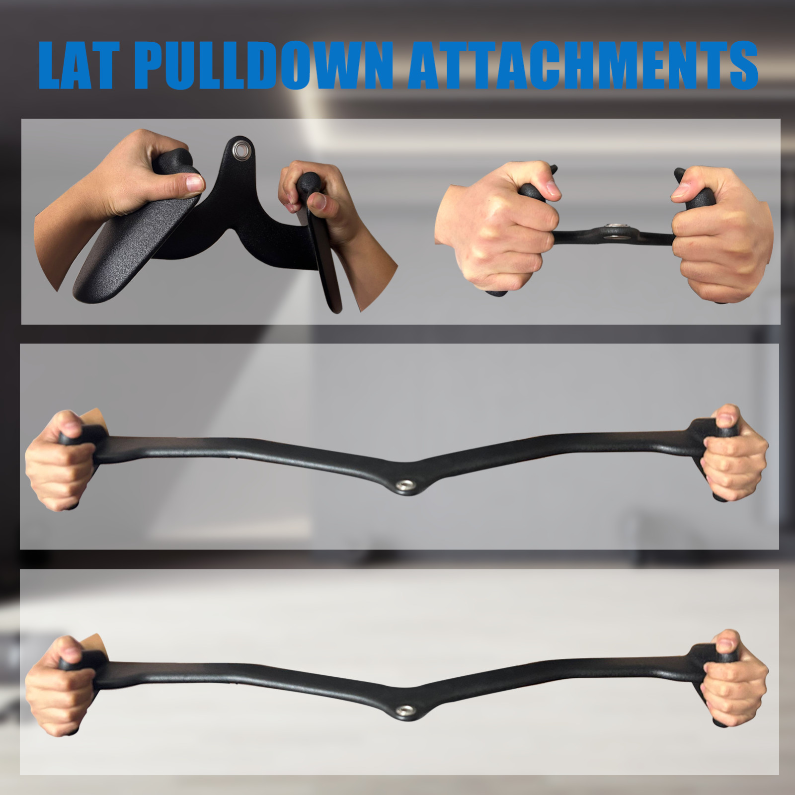 3PCS LAT Pulldown Bar Cable Machine Attachment Back Tricep Bar Strength Training