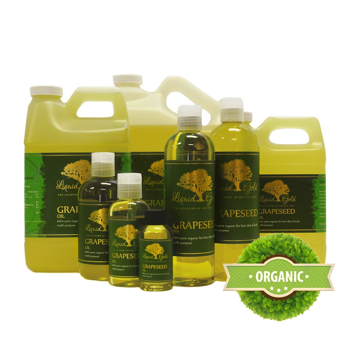 Liquid Gold Premium Grapeseed Oil Pure & Organic for Skin Hair and Health 16 oz