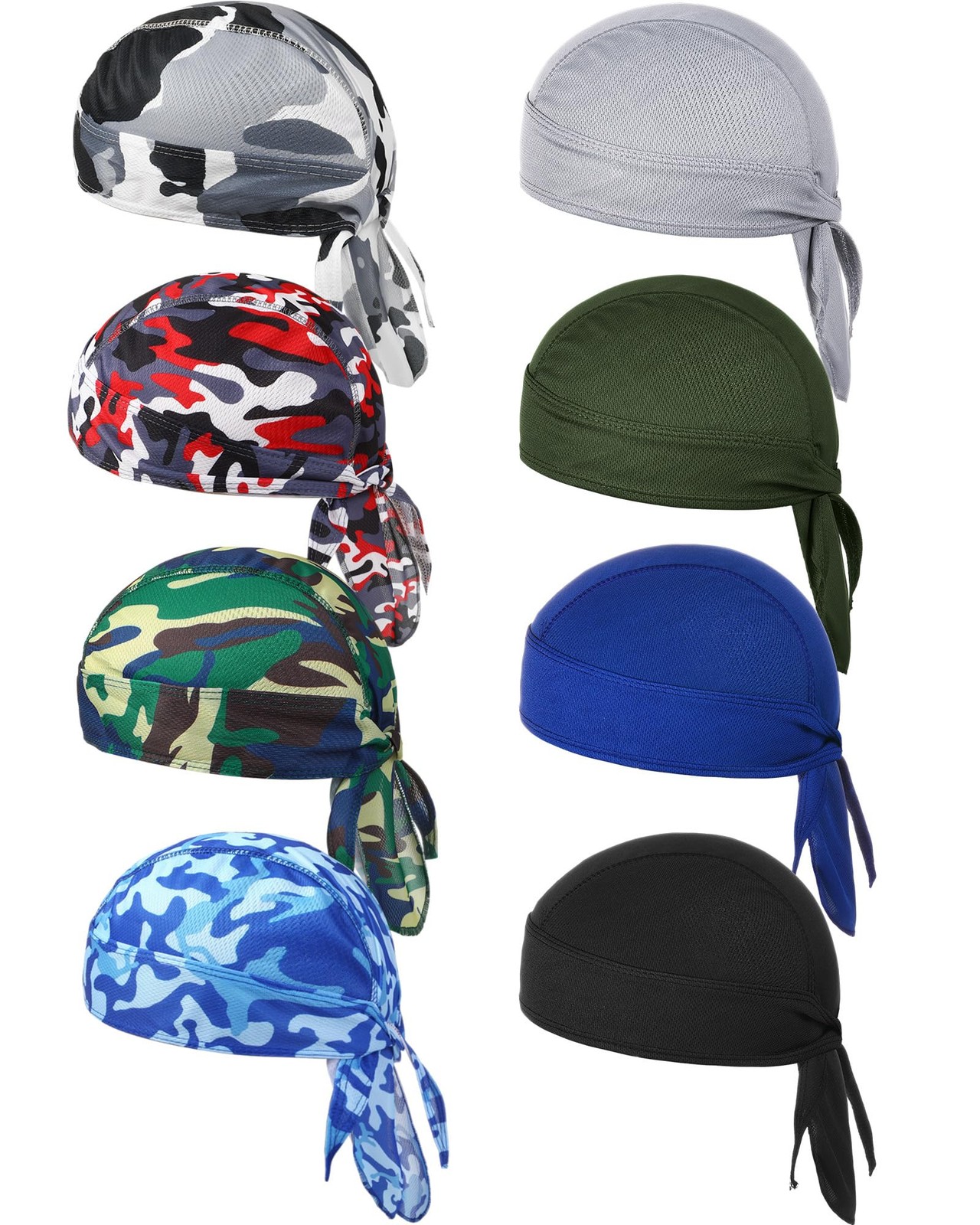 Foaincore 8 Pack Do Rag Skull Caps for Men Sweat Wicking Medium, Army Green