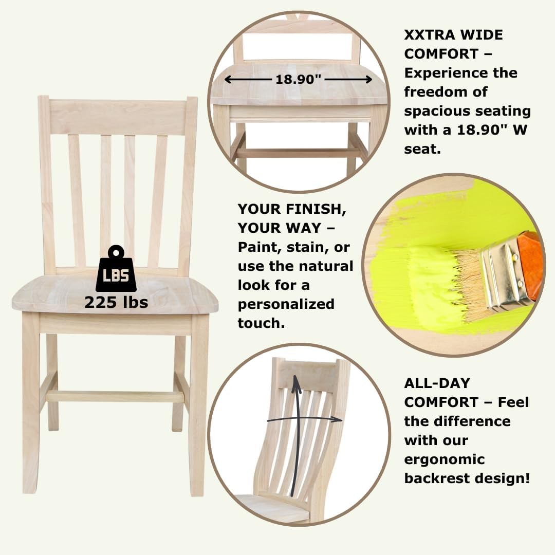 International Concepts Cafe Dining Chairs Solid Parawood Bistro Style Unfinished