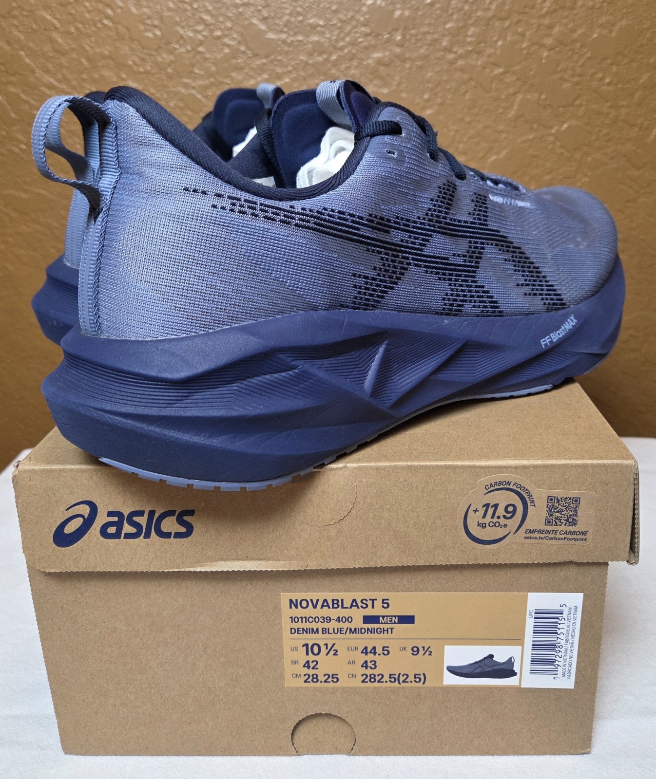 Asics NOVABLAST 5 RUNNING Shoes DENIM BLUE Size 10.5 US MENS FF BLAST MAX