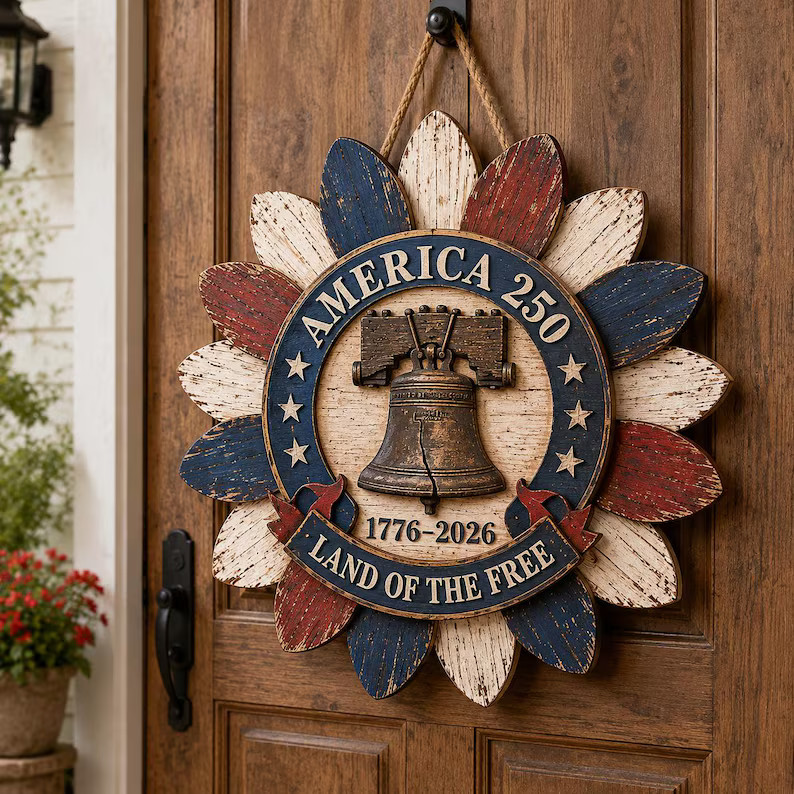 USA 250th Anniversary Patriotic Wooden Sign with Rope