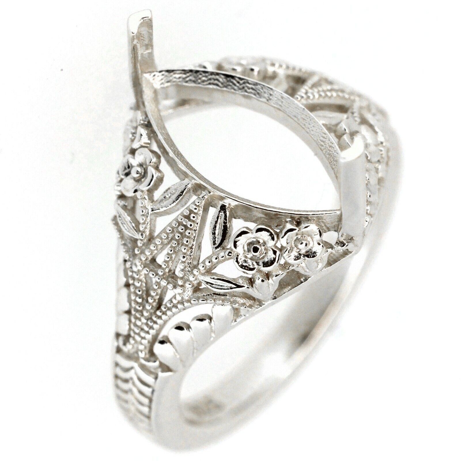 Sterling Silver Semi Mount Ring Setting Marquise MQ 14x7mm Art Deco Style