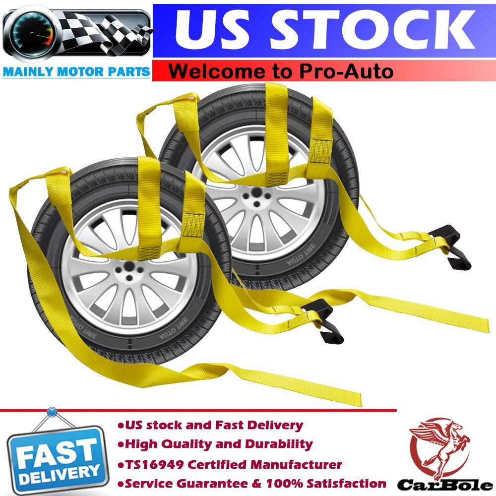 2x Tow Dolly Tire Wheel Net Basket Straps Wrecker Car Hauler Truck Fits 14-20"
