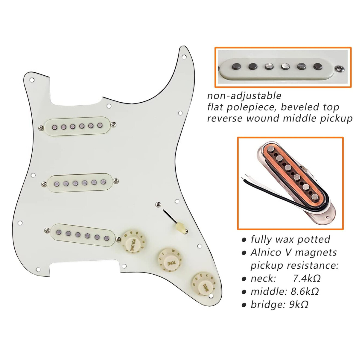 Loaded Pickguard Alnico 5 SSS Pickup Modern Tone 0.022uf Capacitor for Strat ST