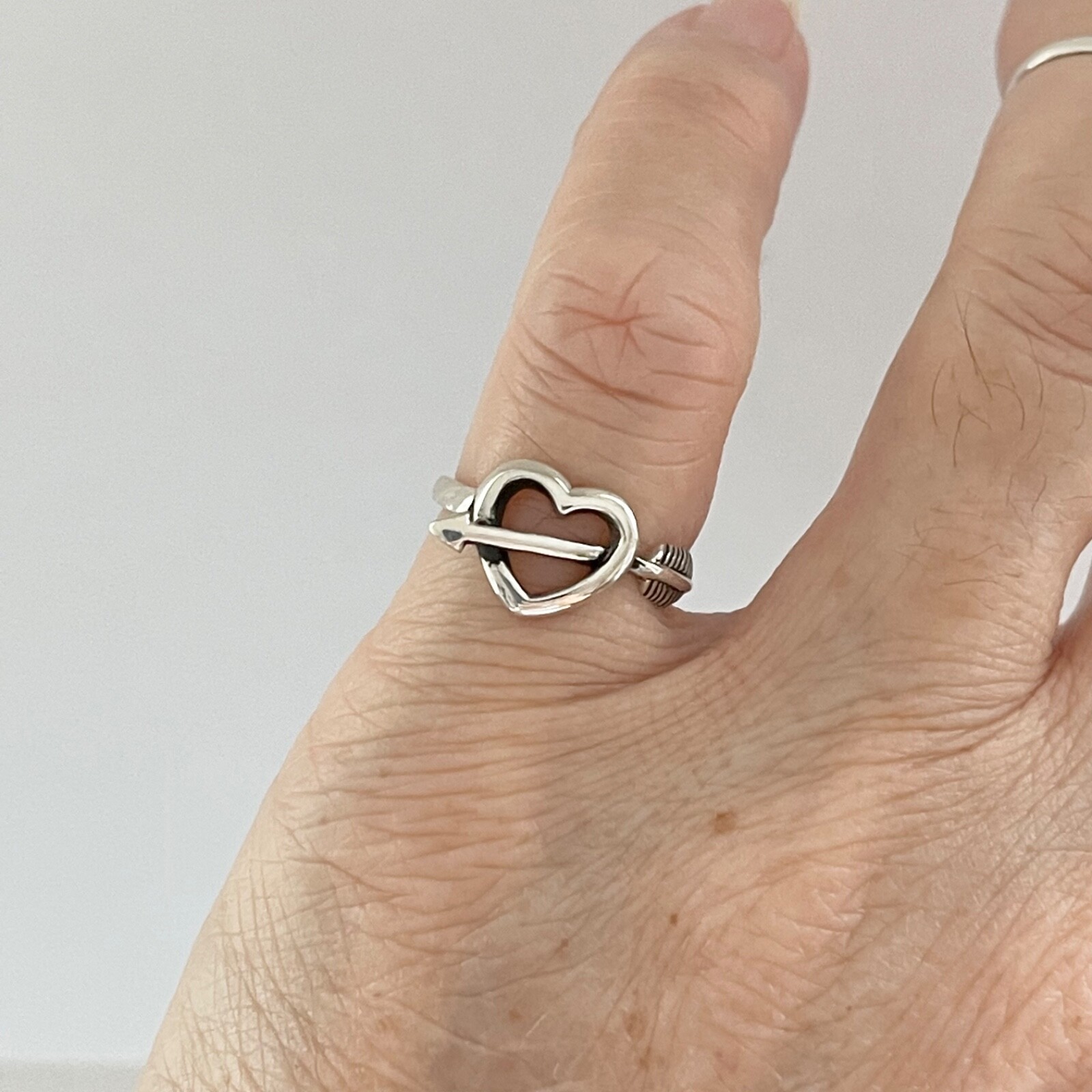 Sterling Silver Heart With Arrow Ring, Silver Rings, Heart Ring, Bow Ring