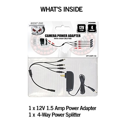 Night Owl Security Camera Power Adapter with 4-Way Splitter black