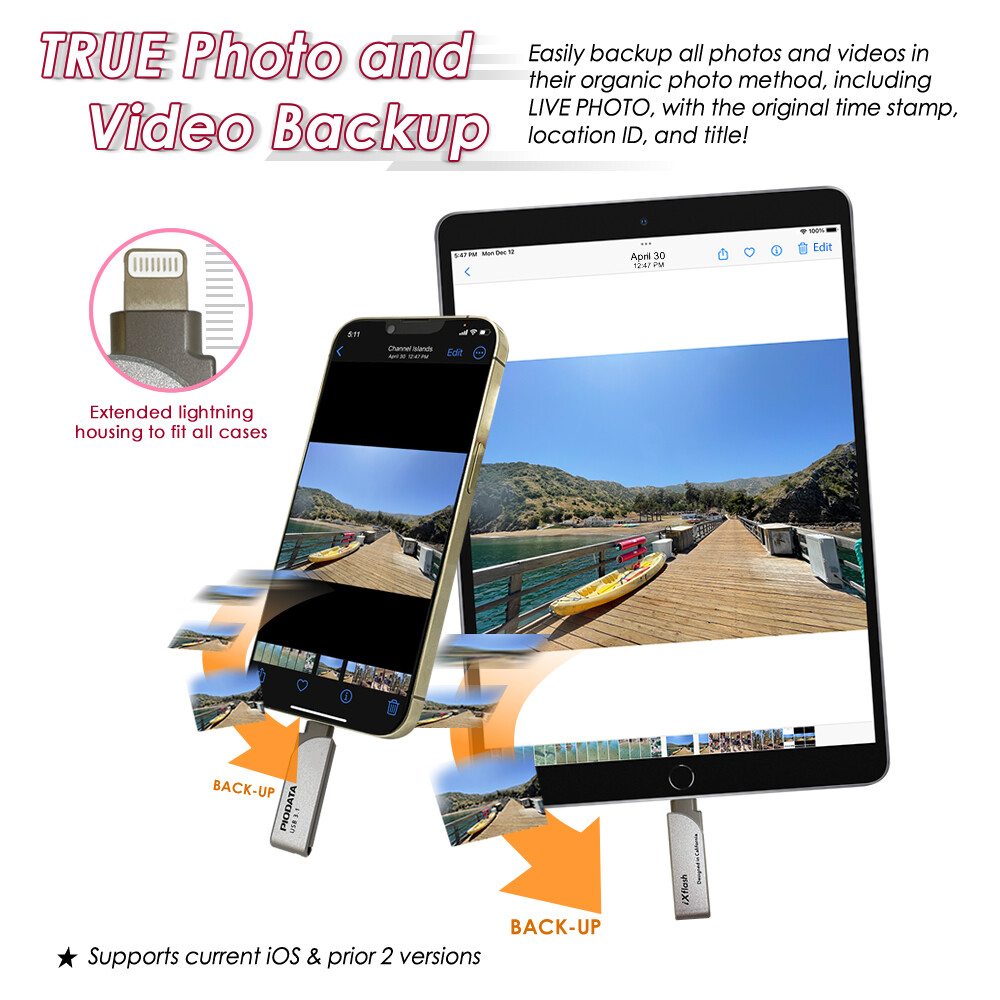 iXflash MFi 128GB iPhone iPad Flash Drive Memory Stick Storage Lightning USB-A