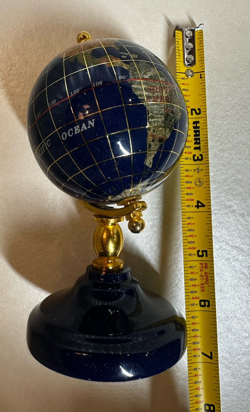 Lapis Lazuli Semi Precious Gemstone Inlay Globe Small 7”