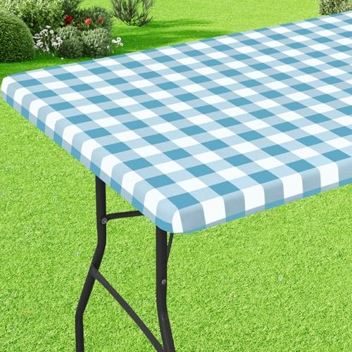 Buffalo Rectangle Picnic Tablecloth, 6 72" x 30" (Rectangular) Aqua & White