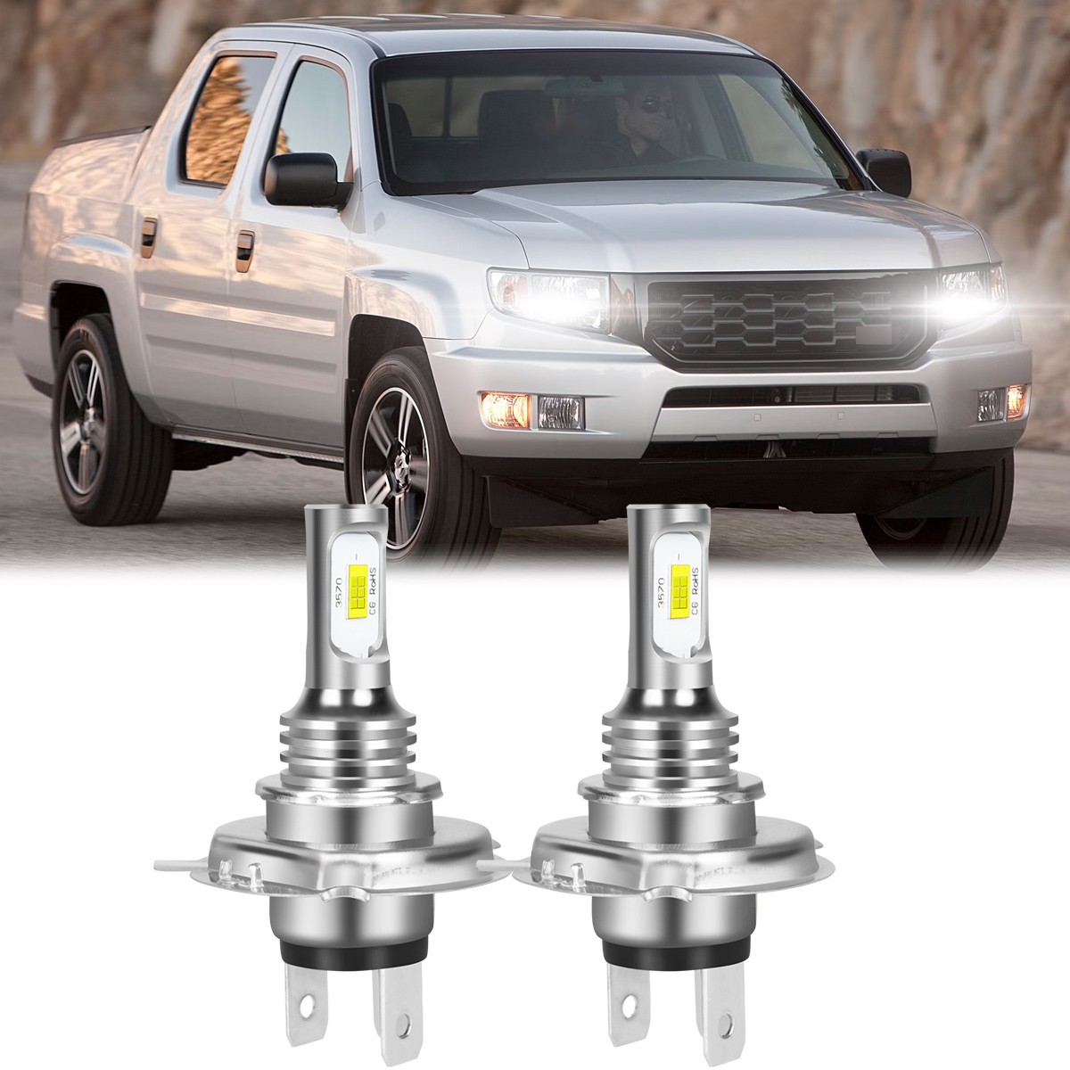 Pair 9003 H4 LED Headlight Bulbs High / Low Beam for 2006-2014 Honda Ridgeline